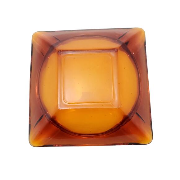 Vtg Lot of 2 Amber Glass MCM Slotted Square 3" & 4.5" Ashtray Bundle Collectible - Picture 9 of 14